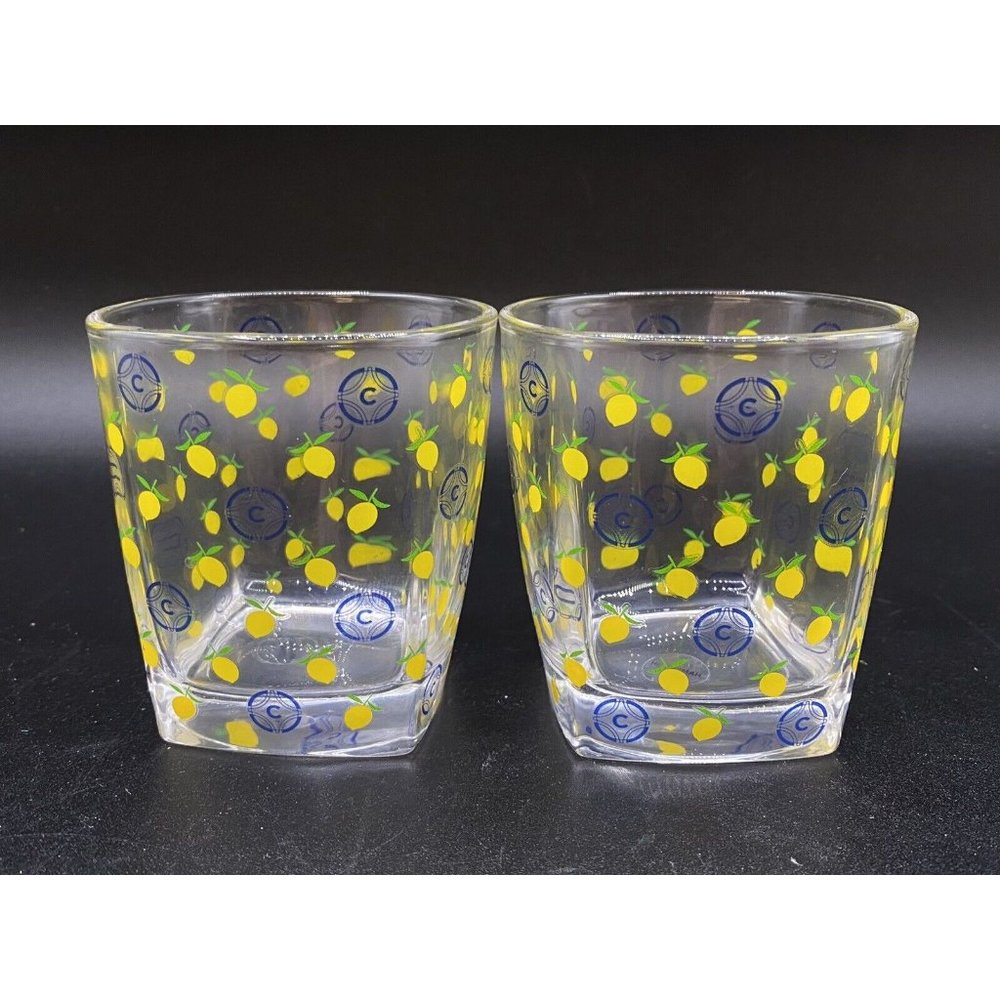 Vintage Ciroc & Yellow Lemon Lowball Glasses 3" LOT 2